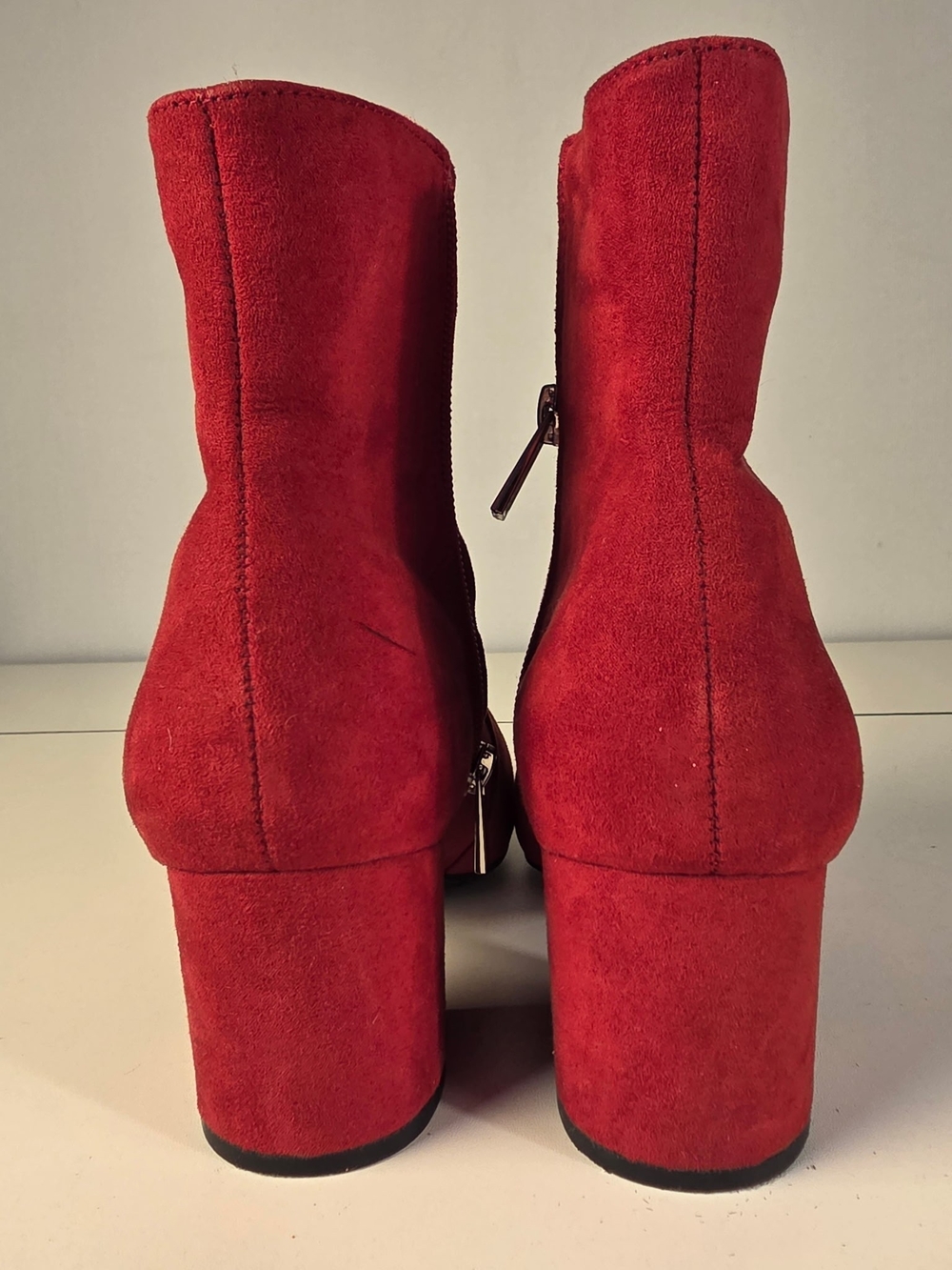 BAMBOO Red Suede Ankle Booties Chunky Wedge Heel Side Zip